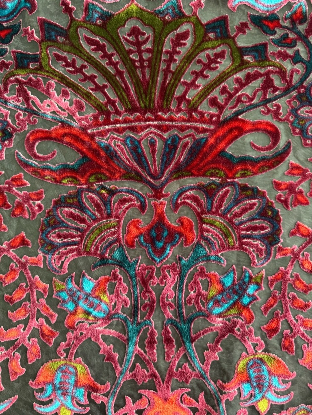 Adore Burnout Velvet Blouse Large Multicolor Paisley Boho Sheer Top Button Down - Picture 4 of 7